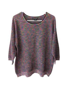 Lauren Michelle Rainbow Sweater XL Boxy Garter Drop Stitch Knit Crew Half Sleeve
